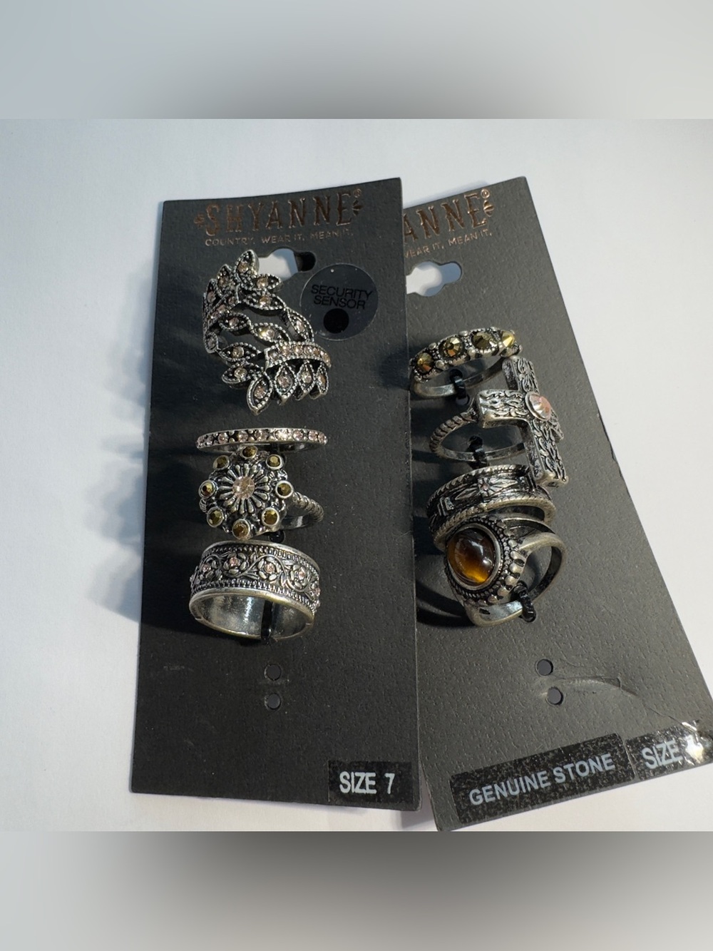 Size 7 Shyanne Silver-Tone Ring Set with Amber Accents